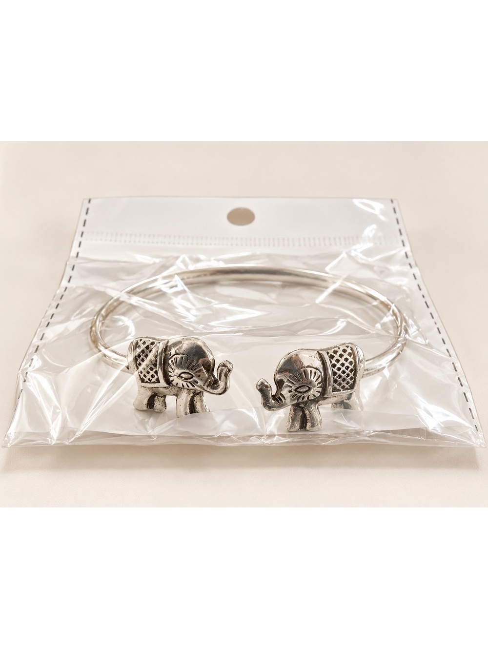 Silver-Tone Elephant Open Cuff Bracelet — New